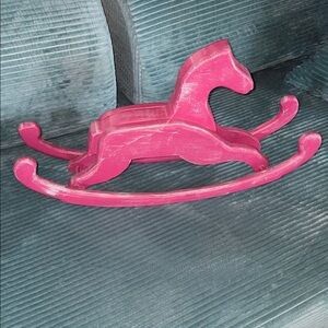 Pink, wooden, distressed rocking horse decor